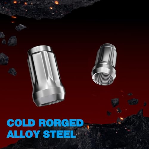 Image of JiiinMiiin M12x1.5 Lug Nuts Chrome with 6 Spline Tuner, 12x1.5 Locking Lug Nut 1.38 inch Length with 1 Socket Key 60 Degree Conical /Cone Bulge Seat Closed End. 20PACK