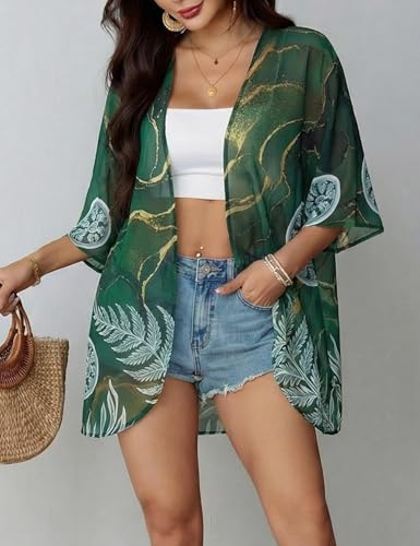 Image of Chunoy Women Floral Beach Wear Cover Up Chiffon Kimono Cardigan Open Front Blouse Top