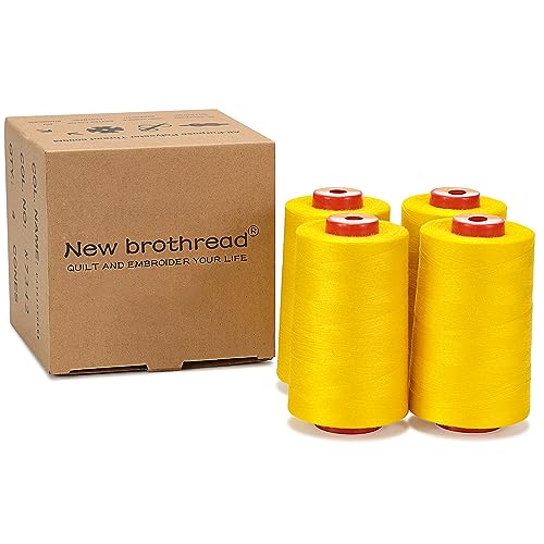 Image of New brothread - 28 Options - 4 Large Cones of 5500Y Each All Purpose Spun Polyester Thread 40S /2 (Tex27) for Sewing, Quilting, Piecing, Serger and Overlock - Lemon