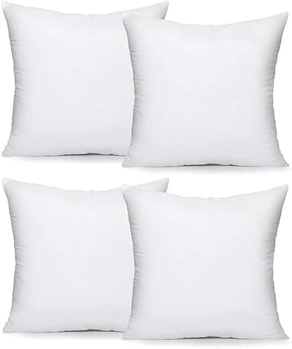 MH Traders Soft Support 4 Pack Cushion Inserts 40cm x 40cm (16 x 16 inch) Microfiber Fabric & Hollowfiber Filling Cushion Pads Hypoallergenic, White Cushion, Small Pillows