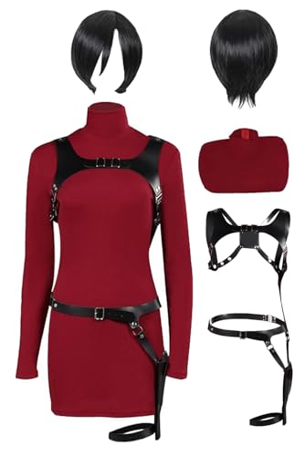 Verycos Women Cosplay Dress Outfit Holster High Neck Costume Slim Fit Knitted Sweater Skirt Halloween