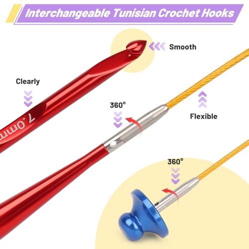 Image of Coopay Tunisian Crochet Hooks Set, 12-Size (3.0mm-10.0mm) Interchangeable Crochet Hooks with 4 Cables (40 /60 /80 /100cm), Smooth & Ergonomic, Perfect for Crocheting Blankets, Dolls, Shawls - Ideal Gifts