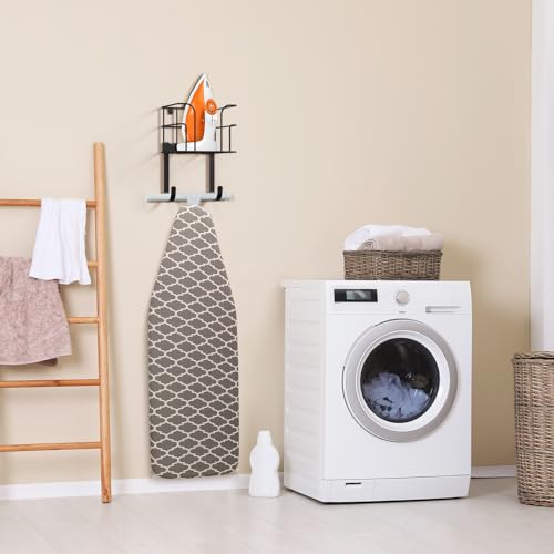 ORLESS Over The Door/Wall Mount Ironing Board Hanger, Laundry Room Iron and Ironing Board Caddy Storage Holder, Black - Thumbnail 3