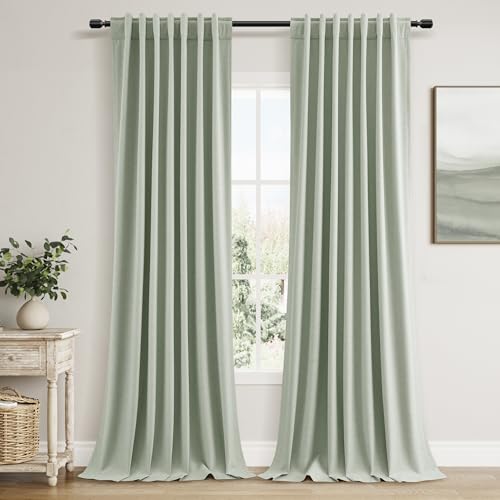 Guken Extra Long 100% Blackout Linen Curtains 120 Inches Mist Sage