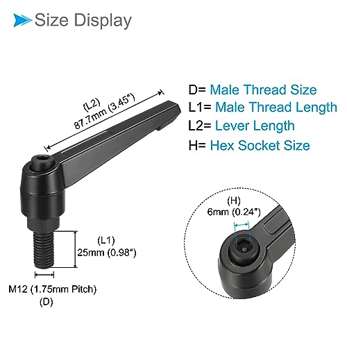Image of Clamping Lever Handles, M12 x 25mm Male Thread, Adjustable Quick Release Locking Rotating Bolt Knobs Black - (Applications: for Lathe Machinery), 1-Piece