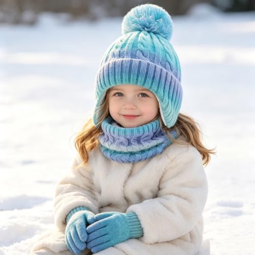 Kids Winter Hat and Gloves Set Neck Warmer Touchscreen Aged 2-8Y - image 4