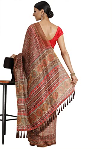 Image of Amazon Brand - Anarva Women's Kalamkari Saree With Blouse Piece