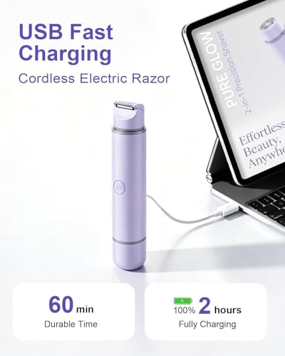 Image of 2-in-1 Bikini Trimmer for Women - Electric Shaver for Women, Womens Electric Razor & Trimmer for Sensitive Skin, Adjustable Comb, 100% Waterproof, Portable, USB Charge, Painless (Purple)