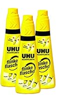 UHU Alleskleber flinke flasche, Glasklarer Alleskleber in der einzigartigen Flasche mit Drehklebekopf , 3 x 35 g