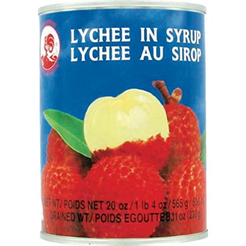Litchi / Lychee thaïlandais au sirop en conserve - Marque Coq - Fruits exotiques - 565G (24 boîtes)