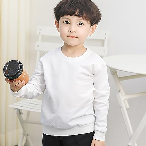 Generic Kids Solid Color Sweatshirt toddler Boys Girls Long Sleeve Crewneck Pullover Relaxed Fit Fall (White, 12-18 Months)2