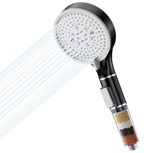 WinGluge Alcachofa de Ducha, Cabezal de Ducha con 5 Patrones de Rociado, Alcachofa Ducha Antical de Alta Presion, Cabezal Ducha Universal Desmontable, Fácil de Limpiar e Instalar, Negro