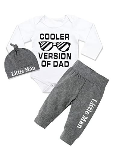 Image of Fommy Newborn Baby Boy Clothes New to The Crew Letter Print Romper+ Pants+Hat 3PCS Outfit