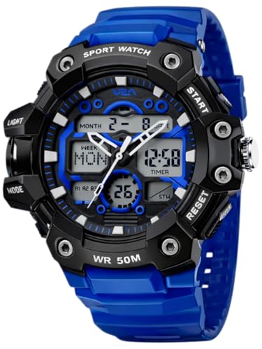 Image of V2A Stryke 53mm Analog Digital Sports Watch for Men | 3 Alarms & Countdown Timer | Layered Multi-Display Dial | Stopwatch, Dual Time, Day-Date | TPU Strap | 50M Water Resistant | Gift for Men
