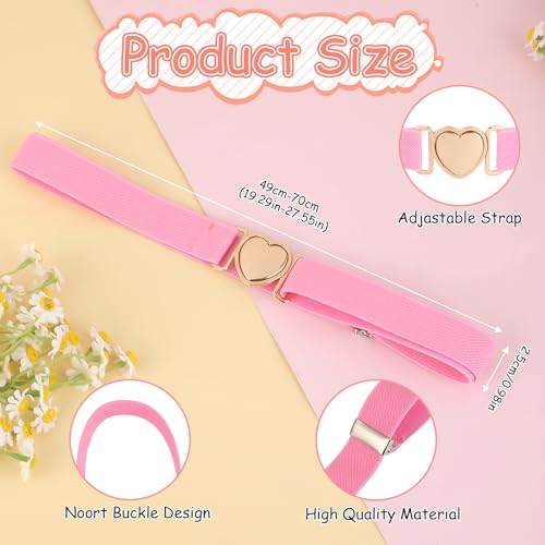 2 Pcs Elastic Belts for Toddler Kids Adjustable Girls Teens Stretch Belts with Heart Buckle for Pants Jeans Dress3