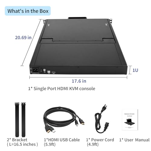 Image of Rack Mount KVM Console 17.3 inch Full HD 1080p, Single Port HDMI KVM with 17.3-Inch Rackmount Monitor and Keyboard Touchpad, 1U LCD Drawer 1920 x 1080 @60Hz Resolution, 50,000 MTBF, Cable Included