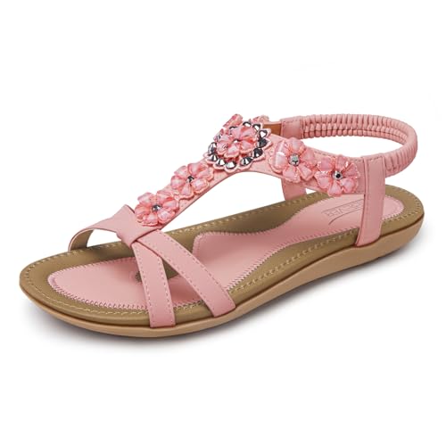 Image of SHIBEVER Dressy Flat Women Sandals: Comfortable Arch Support Womens Sandal | Summer Dress Flowers Boho Back Strap Open Toe Women's Sandals - All Day Comfort Walking Casual Wedding Woman Sandal Shoes