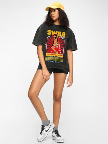 Image of Bewakoof Women's Cotton Oversized Fit Half Sleeve Round Neck T-Shirt | Casual wear | Streetwear | Oversized Tshirt for Woman Cotton| Baggy