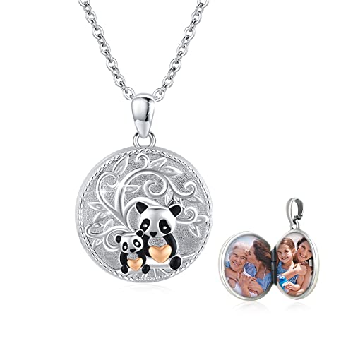 Collier médaillon panda en argent 925 avec photo personnalisée pour femme