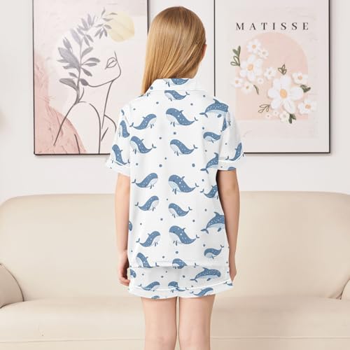 ALAZA Whale Fish Polka Dot White Satin Pajamas Set Short Sleeve Button Down Sleepwear Summer Pjs 2 Piece4