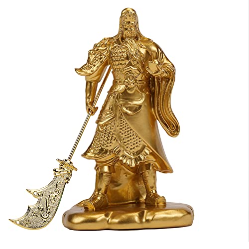 Seyee-bro Chinese Fengshui Guan Yu Statue - Guan Gong Gold Statue Martial God of Wealth Figurine for Home Office Decoration