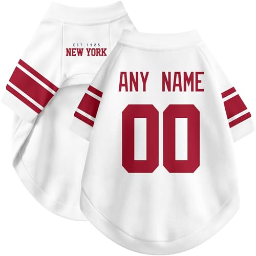 Image of New York Dog Clothes Jersey Style Personalized Pet T Shirt with Custom Name Number for Small Medium Large Dogs