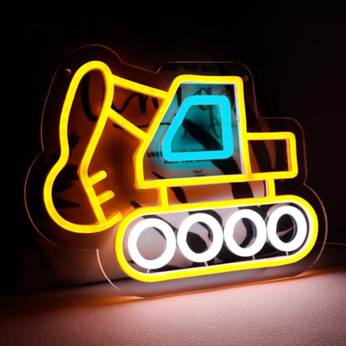 Image of Balanar Excavator Neon Sign for Wall Decor LED Excavator Toy car Neon Light Boys Neon Sign for Kid Bedroom Boys Room Playroom Home Birthday Gifts