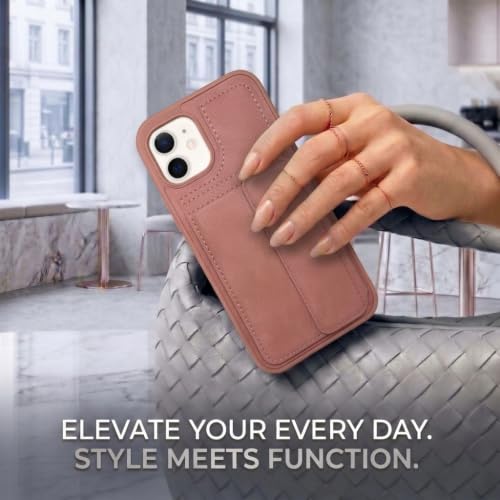 Image of amazon basics Luxury Vegan Leather Back Cover for iPhone 11 Pro Max | Built-in Card Holder Slot | Integrated Mobile Stand | Slim Shockproof Protective Case with Stitched Finish - Pink