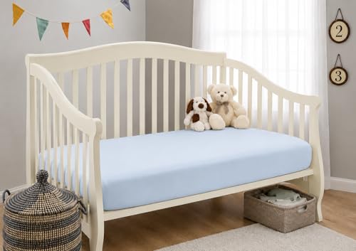 Image of TL Care Supreme 100% Natural Cotton Fitted Crib Sheet 52 inch x 28 inch, Enhanced Thickness for Soft, Breathable & Hypoallergenic Jersey Comfort,Baby Blue, Neutral for Boys & Girls