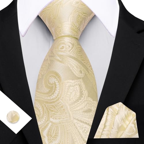 Image of Barry.Wang Men Tie Set Paisley Silk Necktie Pocket Square Cufflinks Formal Wedding Business Party