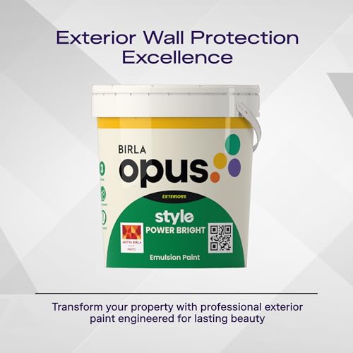 Image of Birla Opus Style Power Bright Exterior Emulsion Paint (1L, White Colour, Matt Finish)-Superior Peel Resistance, Algal Protection-For Home, Office Walls in Dry to Moderate Humid Climates