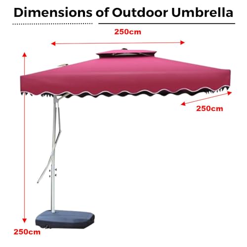 Image of THESHELTERS Side Pole Square (250x250cm) Outdoor Garden Umbrella with Movable 60KG Water Base Stand for Patio, Terrace, Cafe and Balcony | Waterproof Big Size Outdoor Umbrella