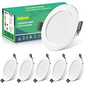 LED Spots 230V 5W IP44, 6er Set LED Einbaustrahler Flach 3000K Warmweiß, 450lm Deckenspots LED Einbauleuchten 68-80mm EinbauØ, Mini Slim Deckenstrahler Einbautiefe 25mm für Badezimmer Wohnzimmer Küche