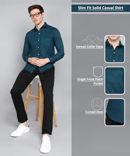 Image of MILDIN Men's Pure Cotton Striped Printed Shirt with Spread Collared Neck Full Sleeve Curved Hemline Button Closure and Regular Fit | Shirt for Man