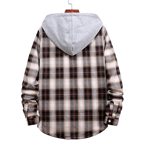 Mens Flannel Shirt Plaid Hoodie Teen Boys Shirts Casual Button Down Long Sleeve Lightweight Shacket Jackets3