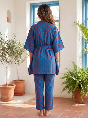 Image of Cotton Floral Printed 2 Piece Night Suit Top & Pajama Set for Women & Girls