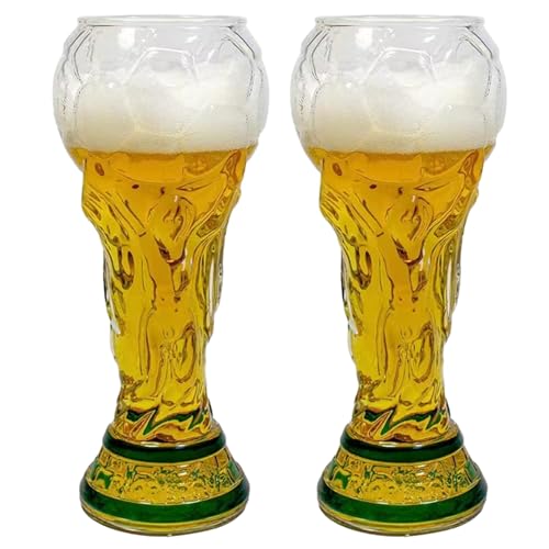SpirWoRchlan Football Beer Glass Trophy Style Beer Glass Pint Glass with Trophy Design Gift for Father Men Football Fans Sports Enthusiasts Collectors (2PCS 500ML)