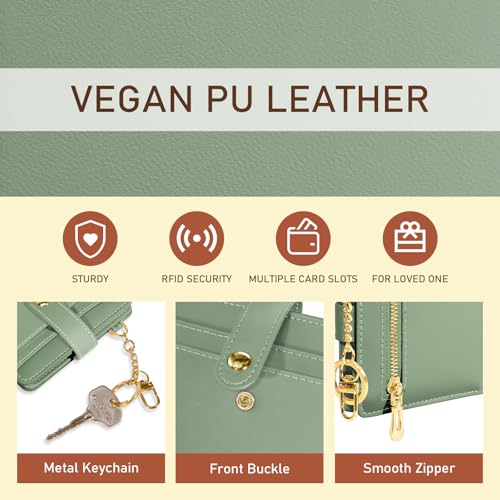 Image of Jogjam Green Rfid Ladies Wallet, Small Slim Thin Compact Credit Card Women Wallet, PU Leather Bifold Cash Zipper Coin Pocket ID Window for Female