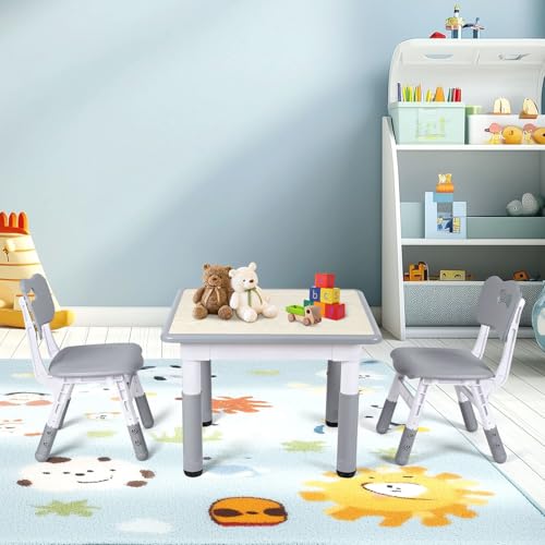 Hebitod Juego de escritorio infantil ajustable con 1 mesa y 2 sillas, altura ajustable, multifuncional, pies de goma antideslizantes, para niños, mesa de 80 x 60 cm, sillas de 30 x 31 cm - imagen 2