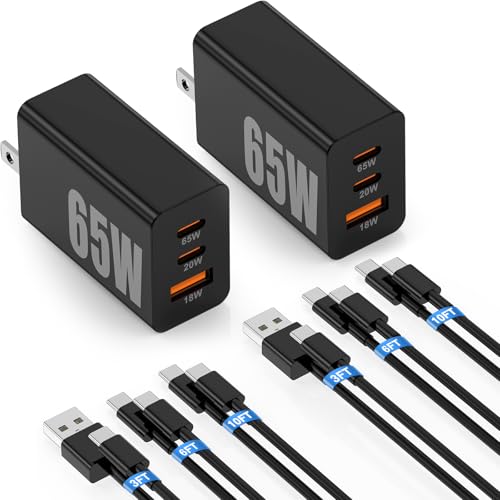 65W Super Fast Charger Typc-C for Samsung Galaxy S26 Ultra 3-Port 100W(in total) Charging Block PD/QC 3.0 for Galaxy S25/S24 Plus Tab MacBook iPhone 17 Pro Max Android 3/3/6/6/10/10FT USBC Cable Cord