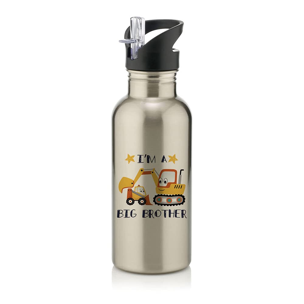 Giftme I'm a Big Brother Funny Birthday/Secret Santa Siblings Gift Stainless Steel 600ml Water Bottle with Straw. (Natural Silver)