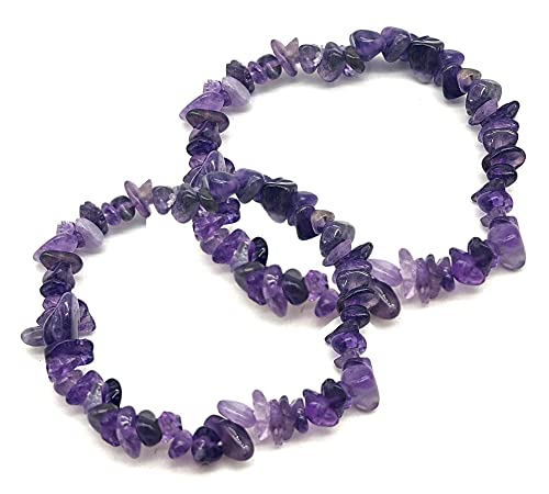 DOJA Barcelona | Pulsera Chip de Amatista Piedra Natural | PACK 2 | Pulsera Elástica de Minerales Naturales, Piedras Energeticas, Cristales Curativos | Pulsera Amatista Curativa para Hombre o Mujer Cover