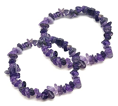 DOJA Barcelona | Pulsera Chip de Amatista Piedra Natural | Pulsera Elástica de Minerales Naturales, Piedras Energeticas, Cristales Curativos | Pulsera Amatista Curativa para Hombre o Mujer