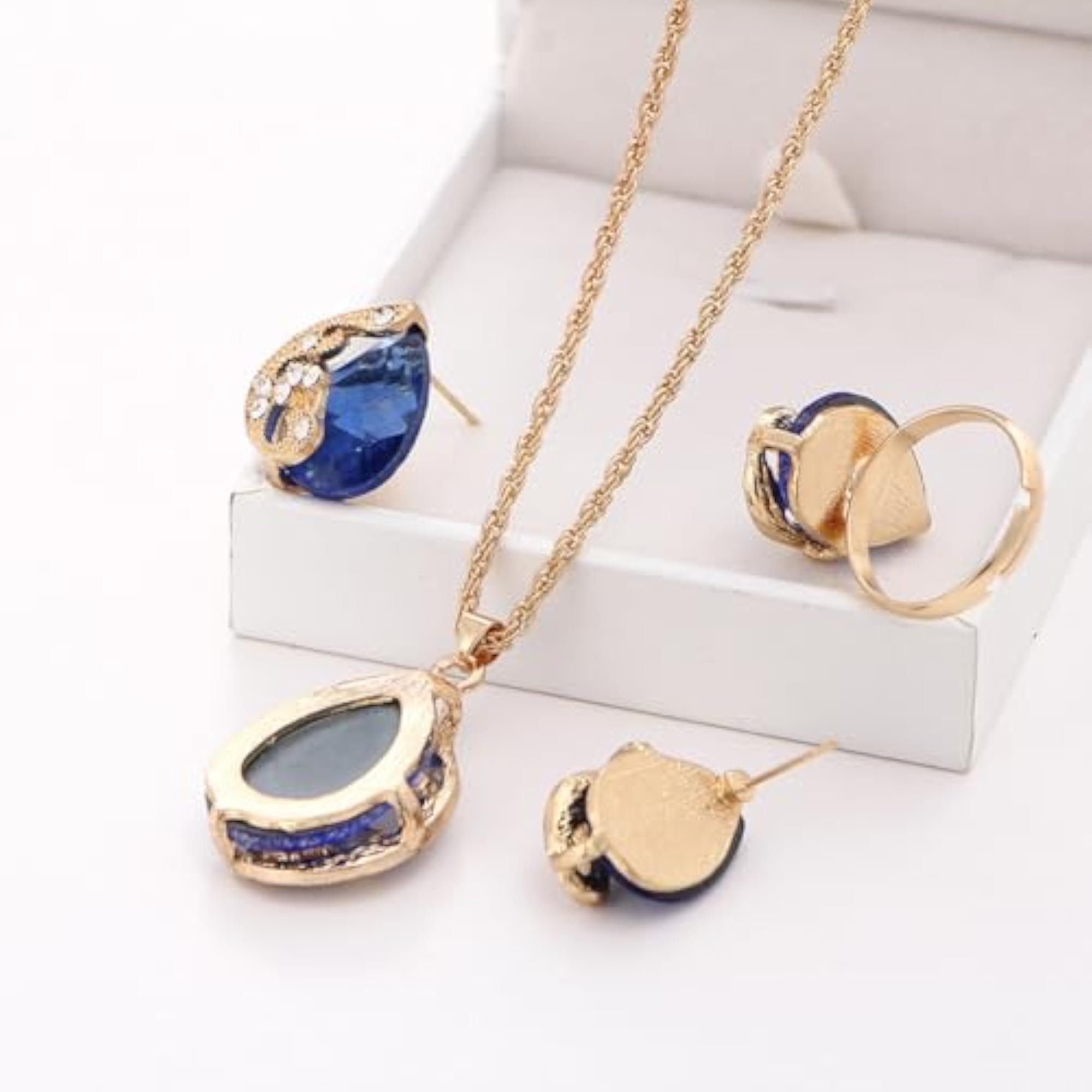 Crystal Ring Earrings Necklace Set