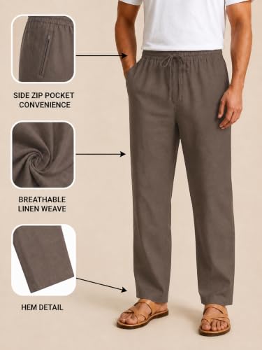 TAGDO Cotton Linen Pants for Men, Brown - Image 6