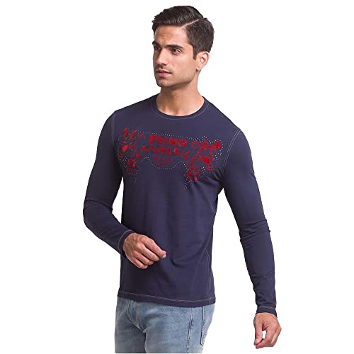 Image of Being Human Blue Slim Straight Fit Men's Long Sleeves T-Shirt Clothing