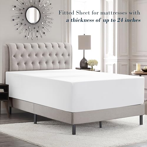 Image of Mocassi Luxury 6-Piece Sheet Set, Ultra Soft 1800 Premium Hotel Quality Microfiber Sheet Set, Fits Mattresses Up to 18 to 24 Inches Extra Deep Pocket - Breathable and Secure Fit, King, White