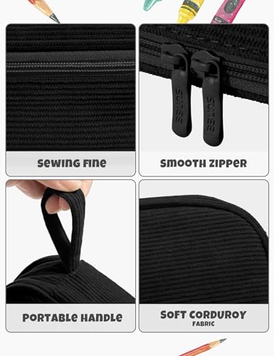 Image of SUNEE Cute Pencil Case, Large Pencil Pouch, Soft Corduroy Aesthetic Big Pencil Bag with Zipper, Kawaii Stationery Storage and Organizer, School Supplies for Teen and Adult, Boys&Girls, Coal Black