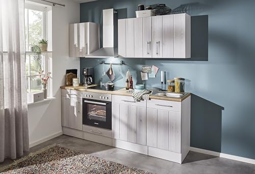 respekta Küchenzeile Anton BERP220LHWC Premium Landhaus Küchenblock 220 cm Breite mit Elektrogeräten