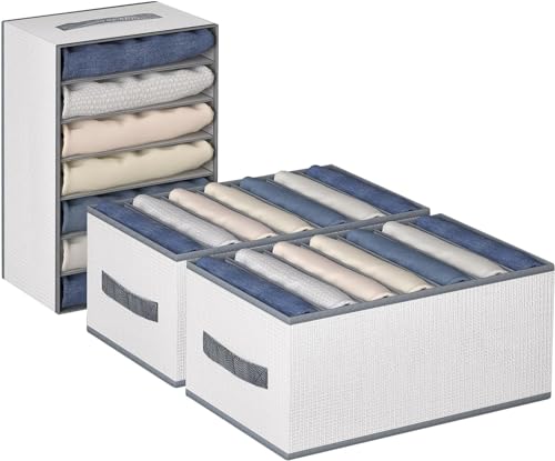 Image of Mulitple Compartments Foldable Jeans, T-Shirt, Pant Organizer; Clothing Storage Solution for Wardrobe Organization & Clothes Management (7 compartment (pack 0f 4), White)